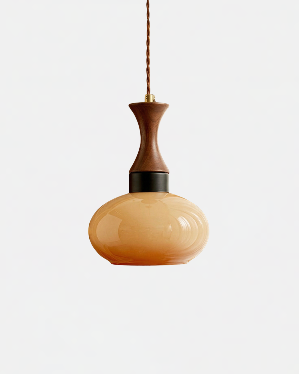 Ovia amber glass globe pendant light with dark wood neck