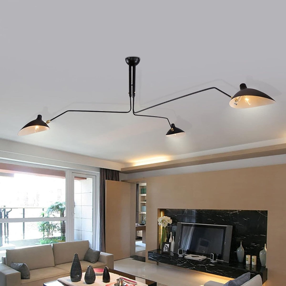 Corella black multi-arm ceiling light in a lounge