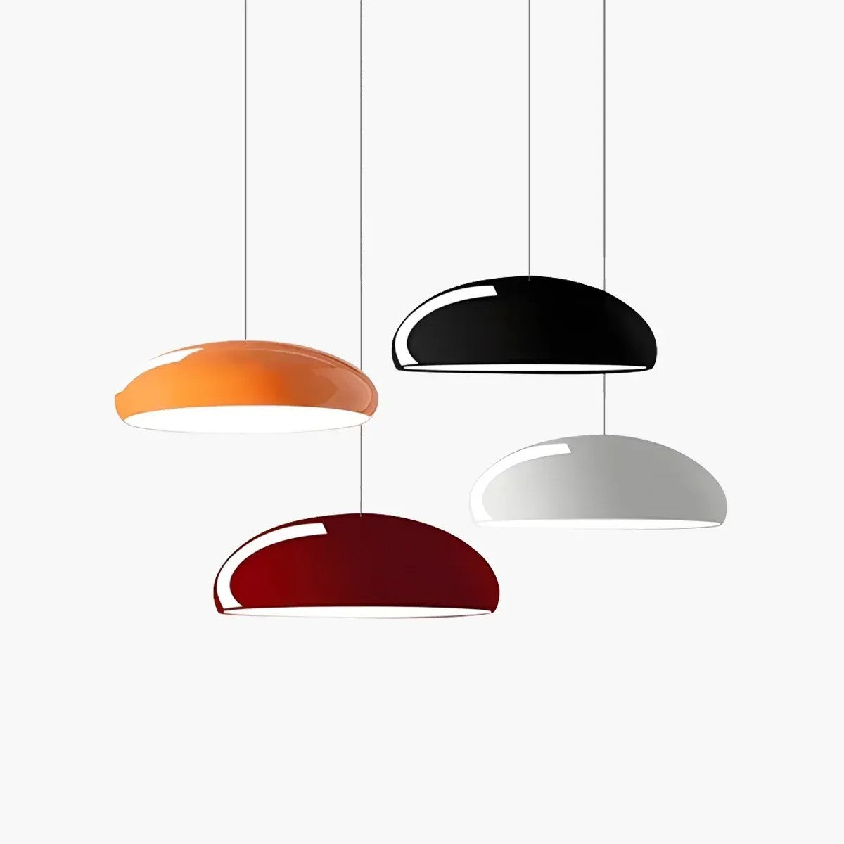 Lola glossy dome pendant light in orange, wine red, black and white