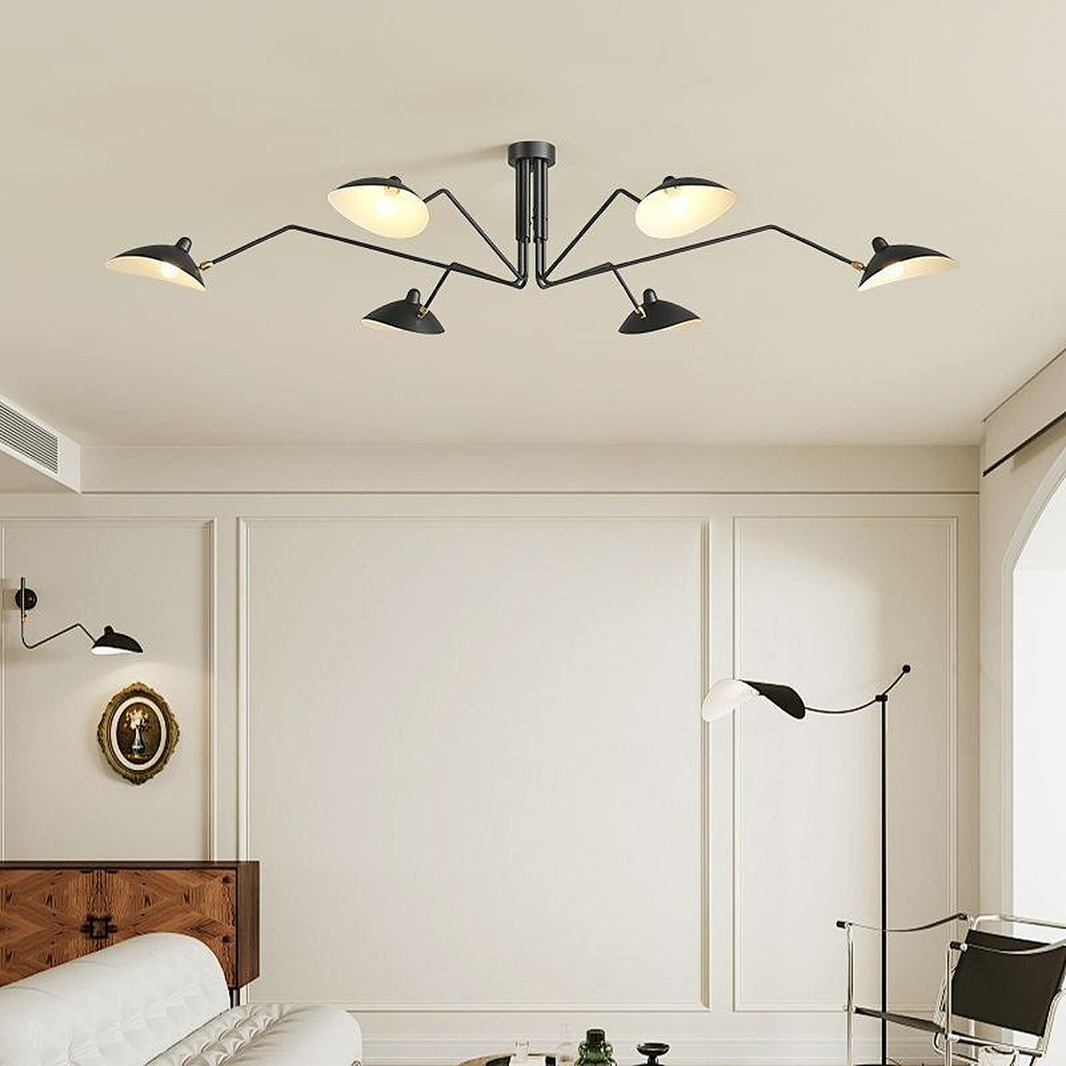 Corella 6-light black spider ceiling light in a lounge