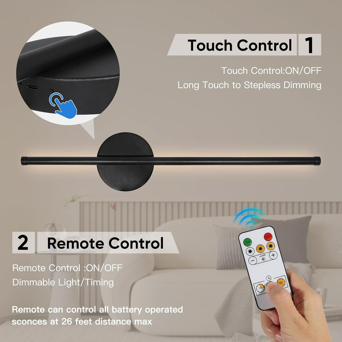 Rechargeable Magnetic LED Wall Sconce with Remote – 19.7 Inch | Linea – alternate view 13