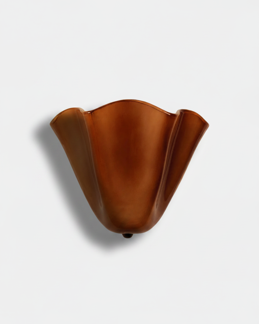 Calla ruffled glass wall light in amber brown