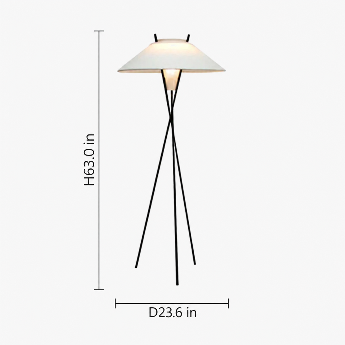 Minimalist Tripod Floor Lamp with Fabric Shade – 65 Inch | Archi – size and dimensions