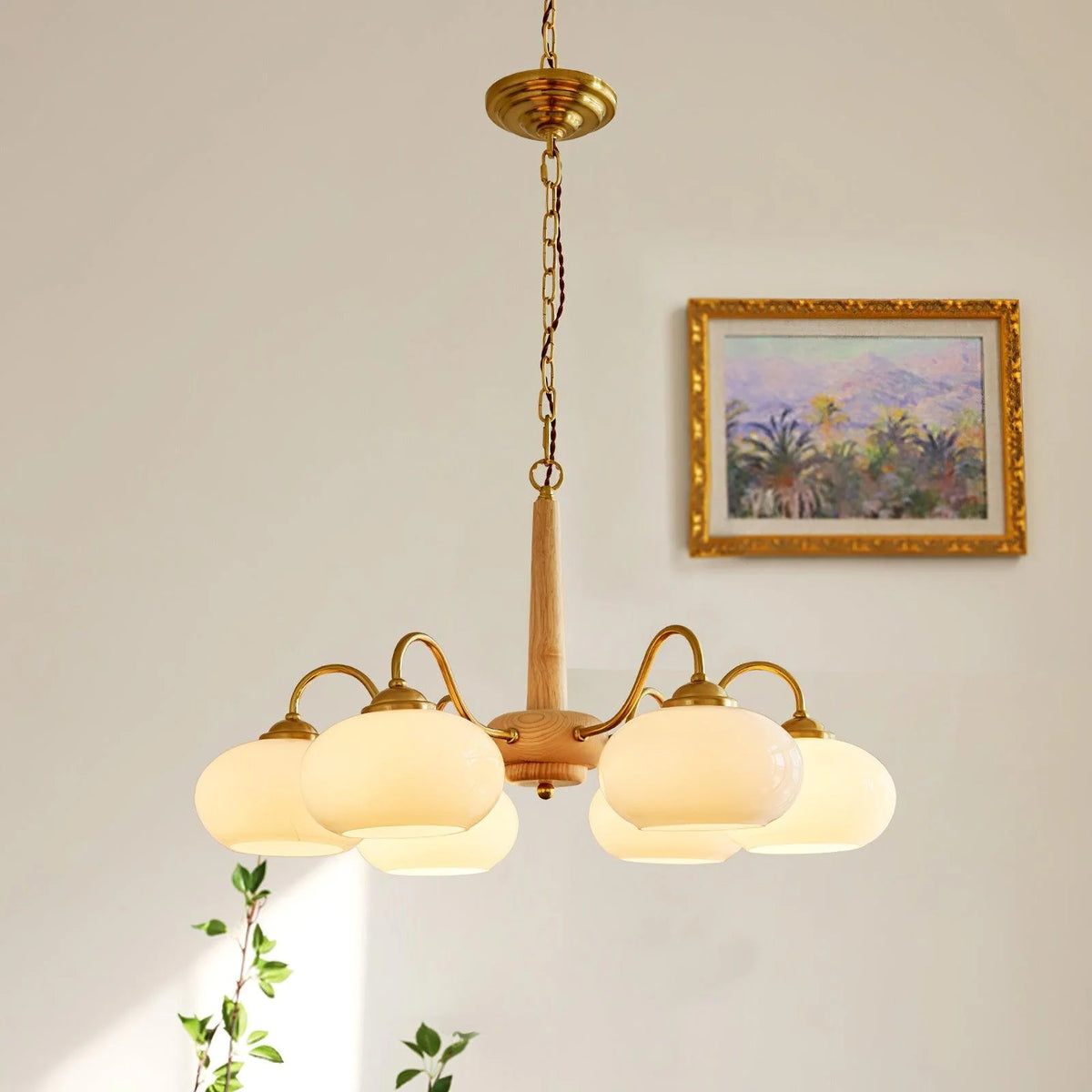 Persimmon Glass & Wood Chandelier – product image 3