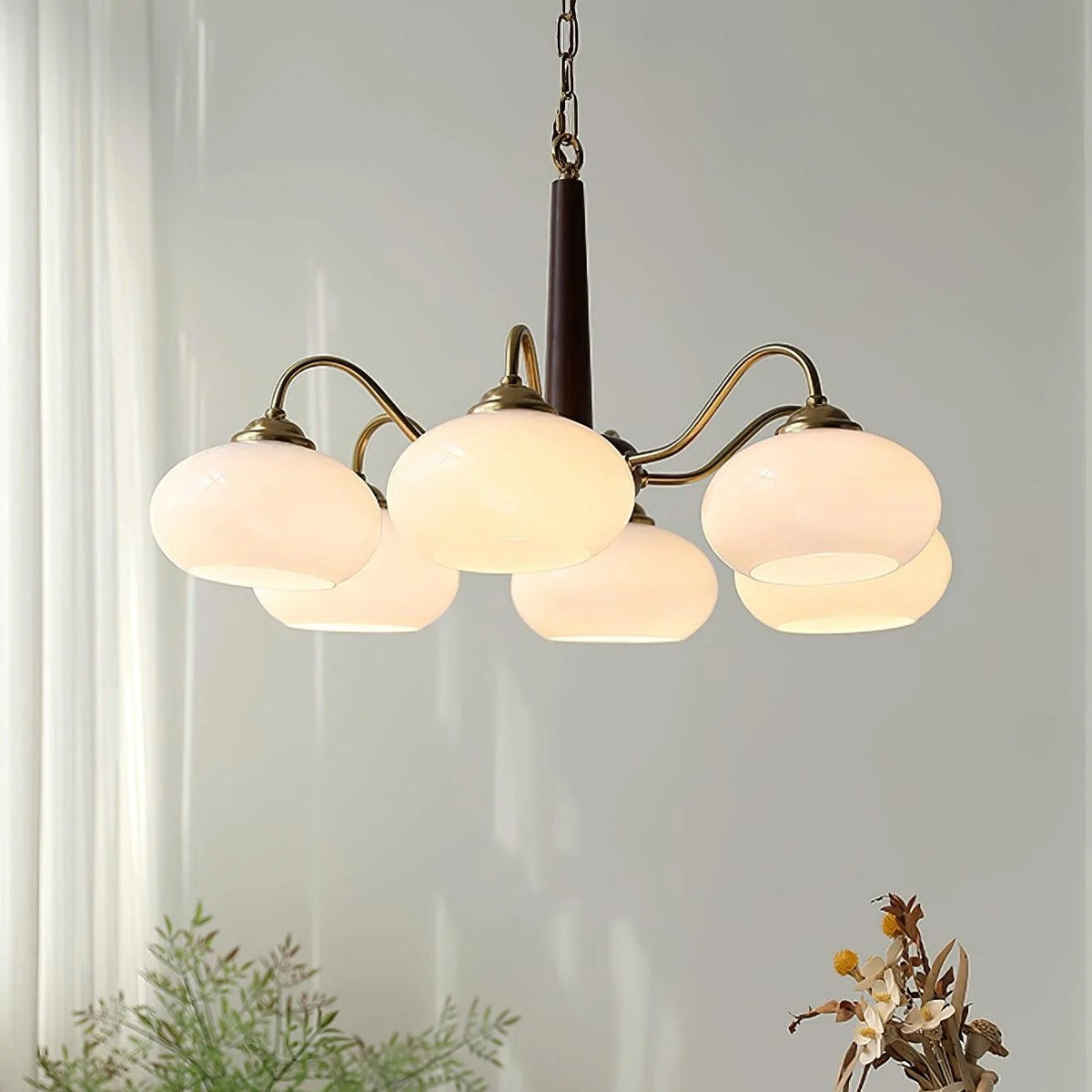 Persimmon Glass & Wood Chandelier – product image 4