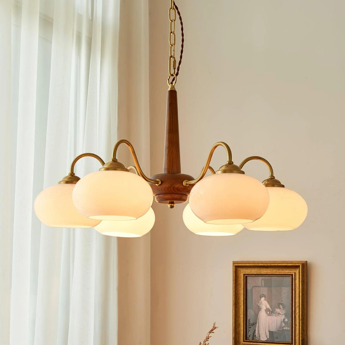 Persimmon Glass & Wood Chandelier – product image 6