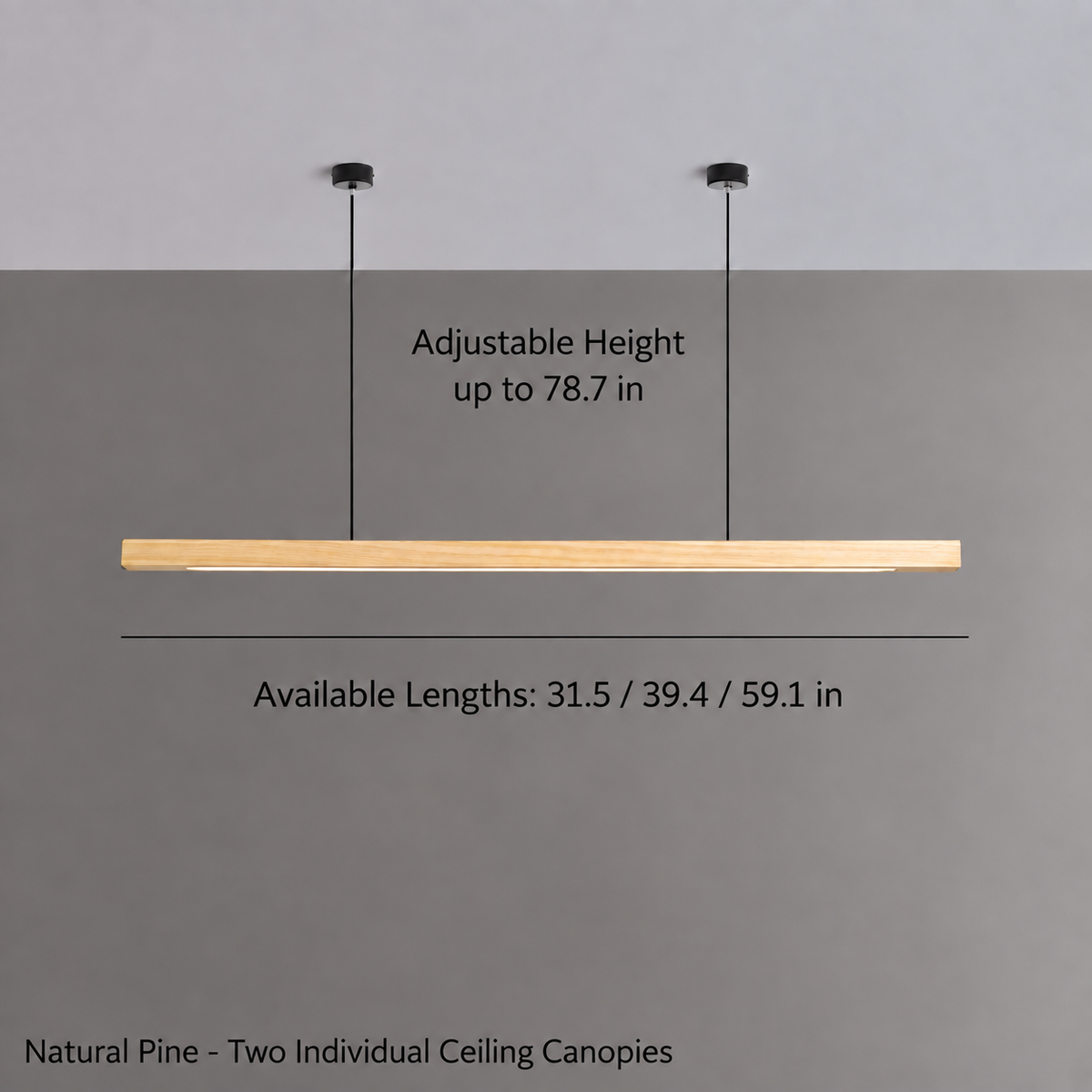 Solid Wood Linear LED Pendant – 31.5 to 47.2 Inch | Linear – wood finish view