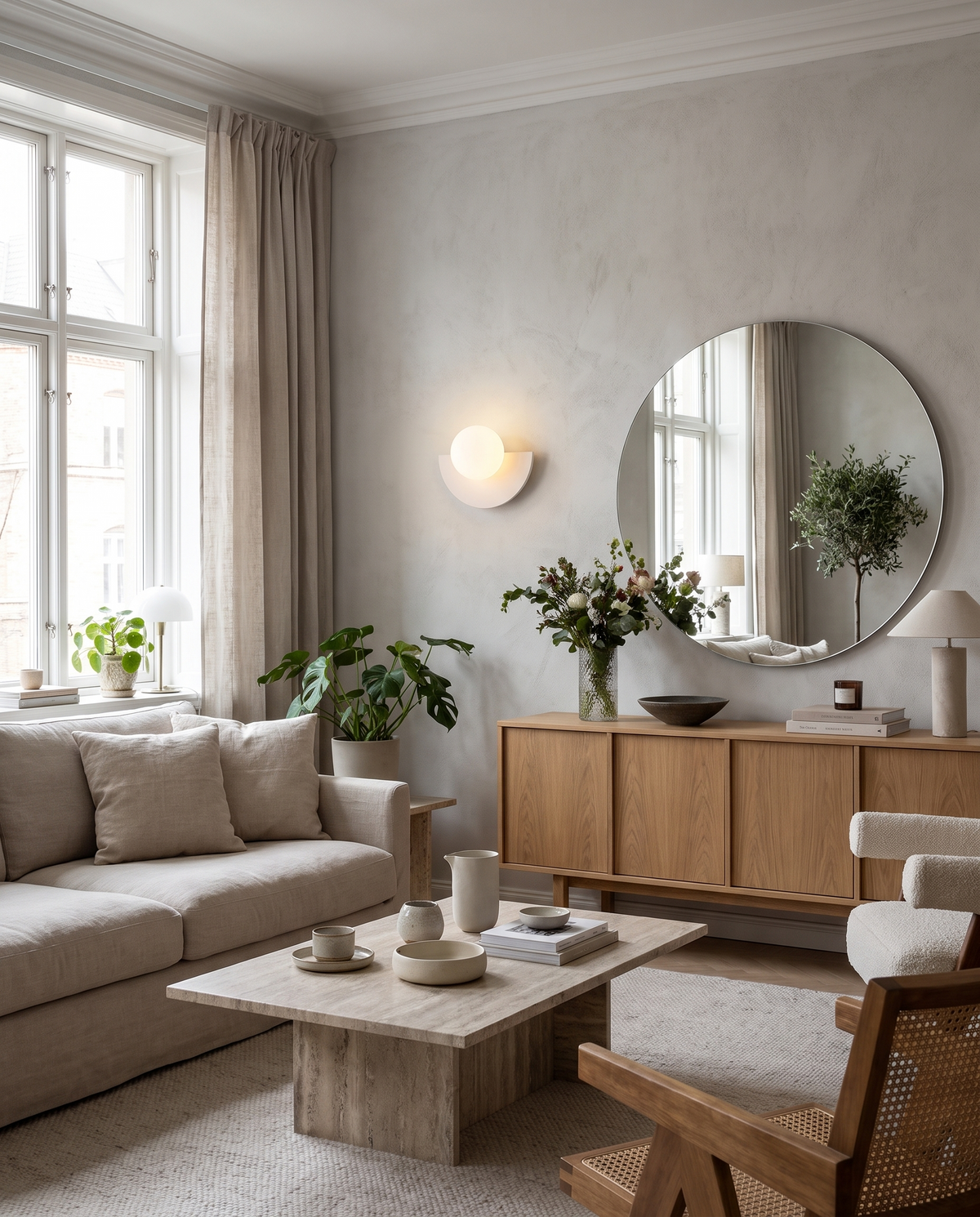 VesaLight lifestyle: Semicircle Globe Wall Sconce – 2 Sizes, 6 Colors | Cleo in a beautifully furnished room