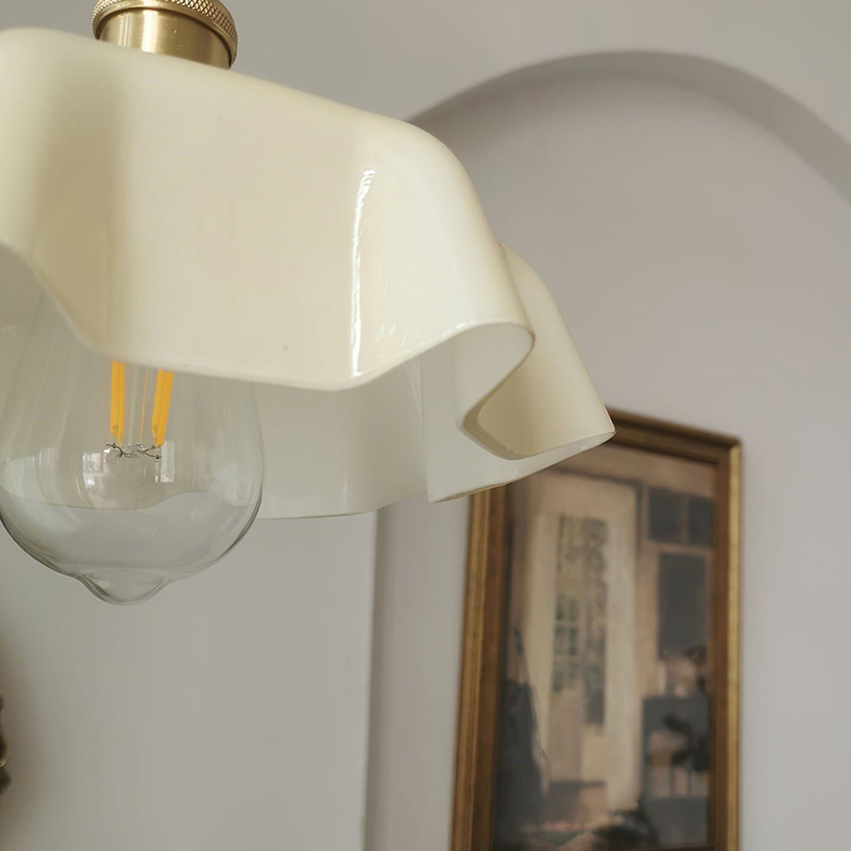 Fleur cream glass shade with exposed filament bulb