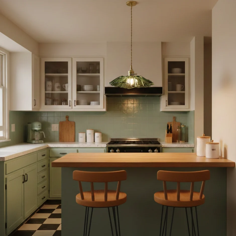 Flora flower glass pendant light — green kitchen