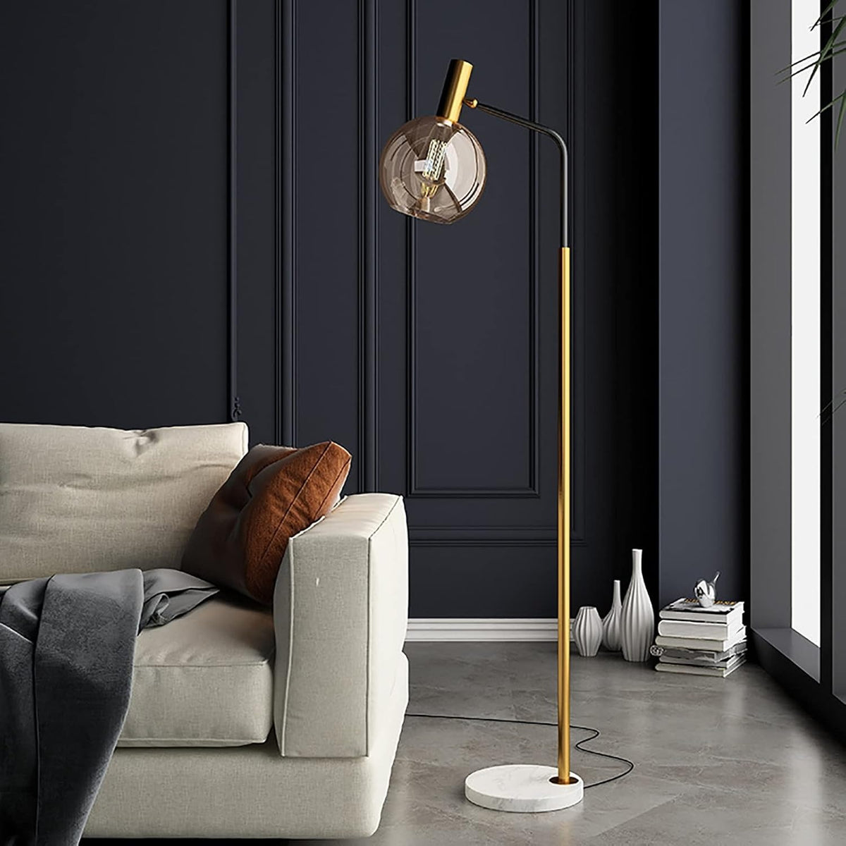 Marble & Blown Glass Adjustable Reading Floor Lamp | Opaline – alternate view 15