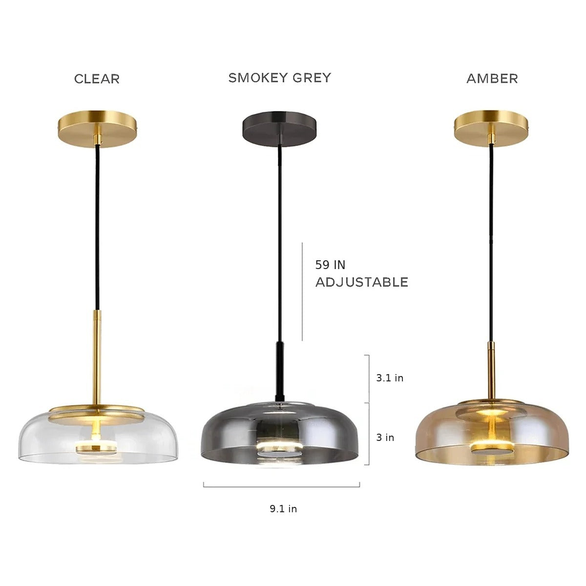 Ivy pendant light glass colors and sizes in inches