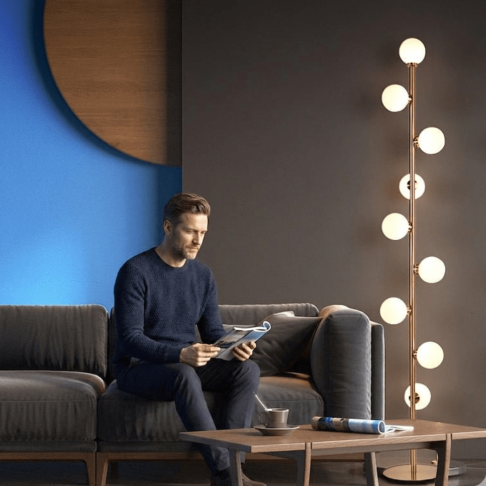 9-Globe Opal Glass Floor Lamp – Gold Metal | Magic Beans – alternate view 7
