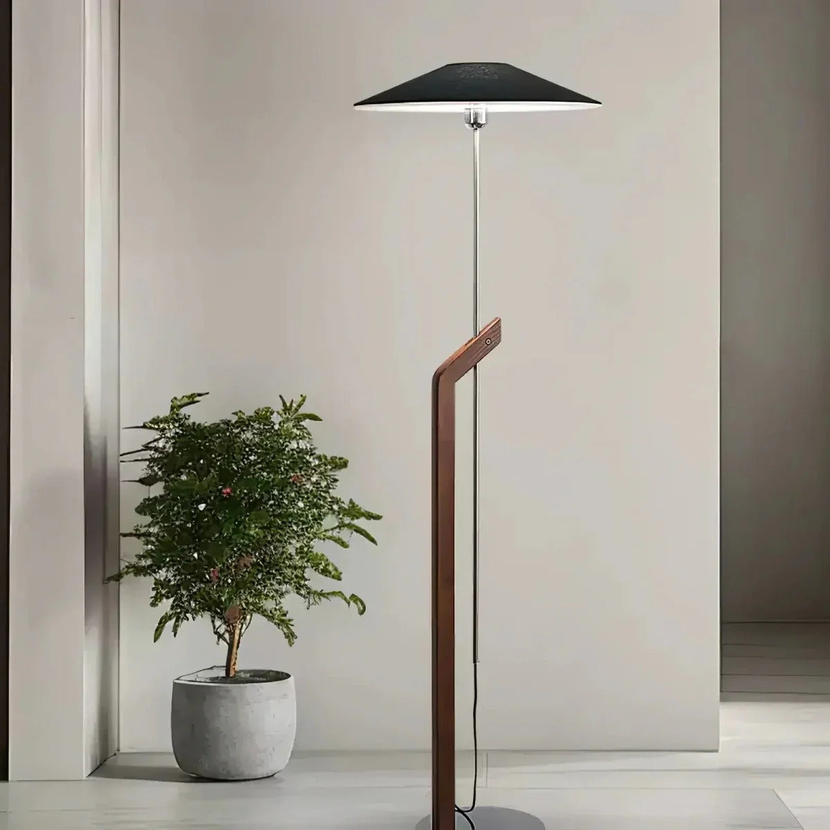 Adjustable Wood & Chrome LED Floor Lamp – 43.3 to 78.7 Inch | Zenith