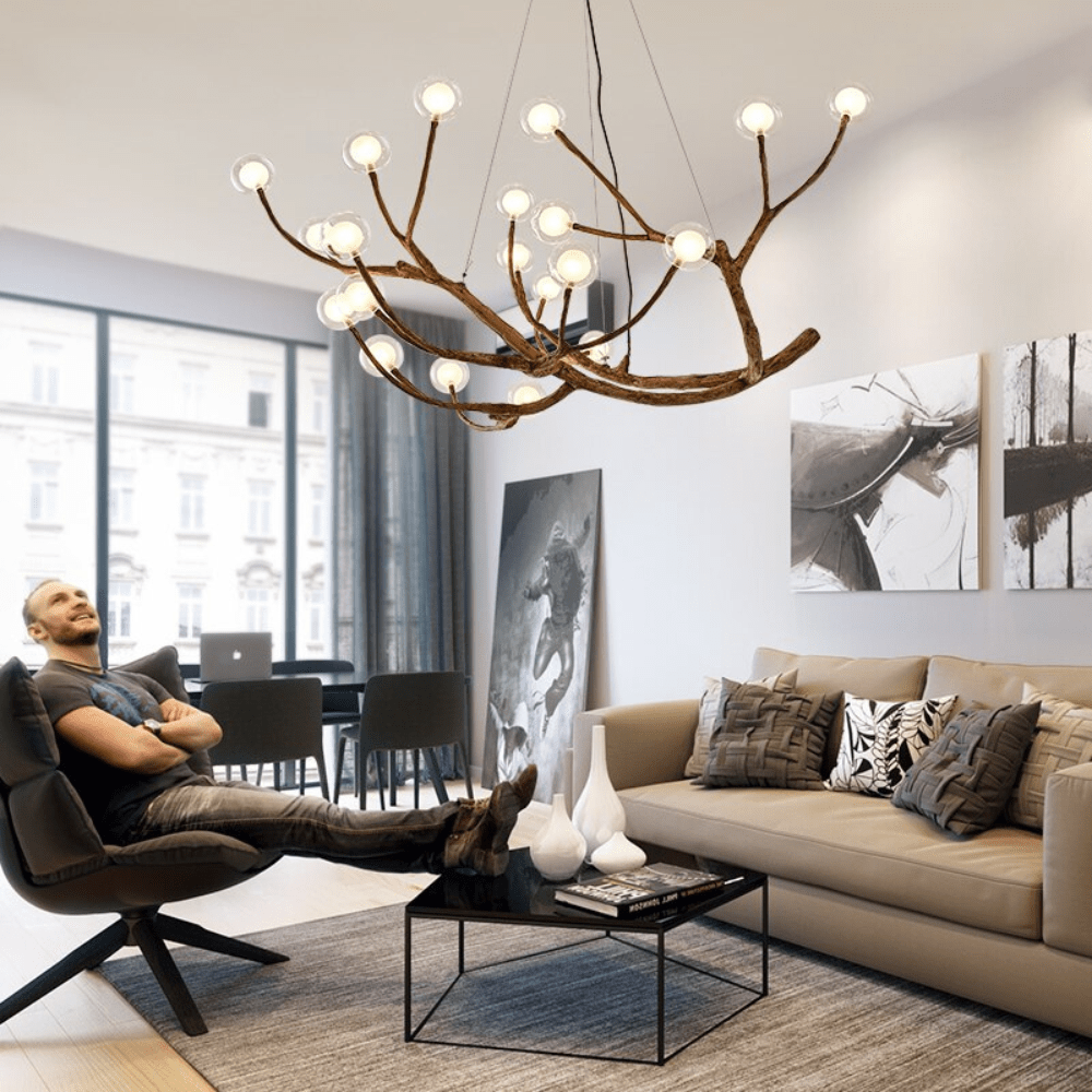 Sculptural Tree Branch Chandelier with Frosted Glass Globes | Nature – alternate view 2