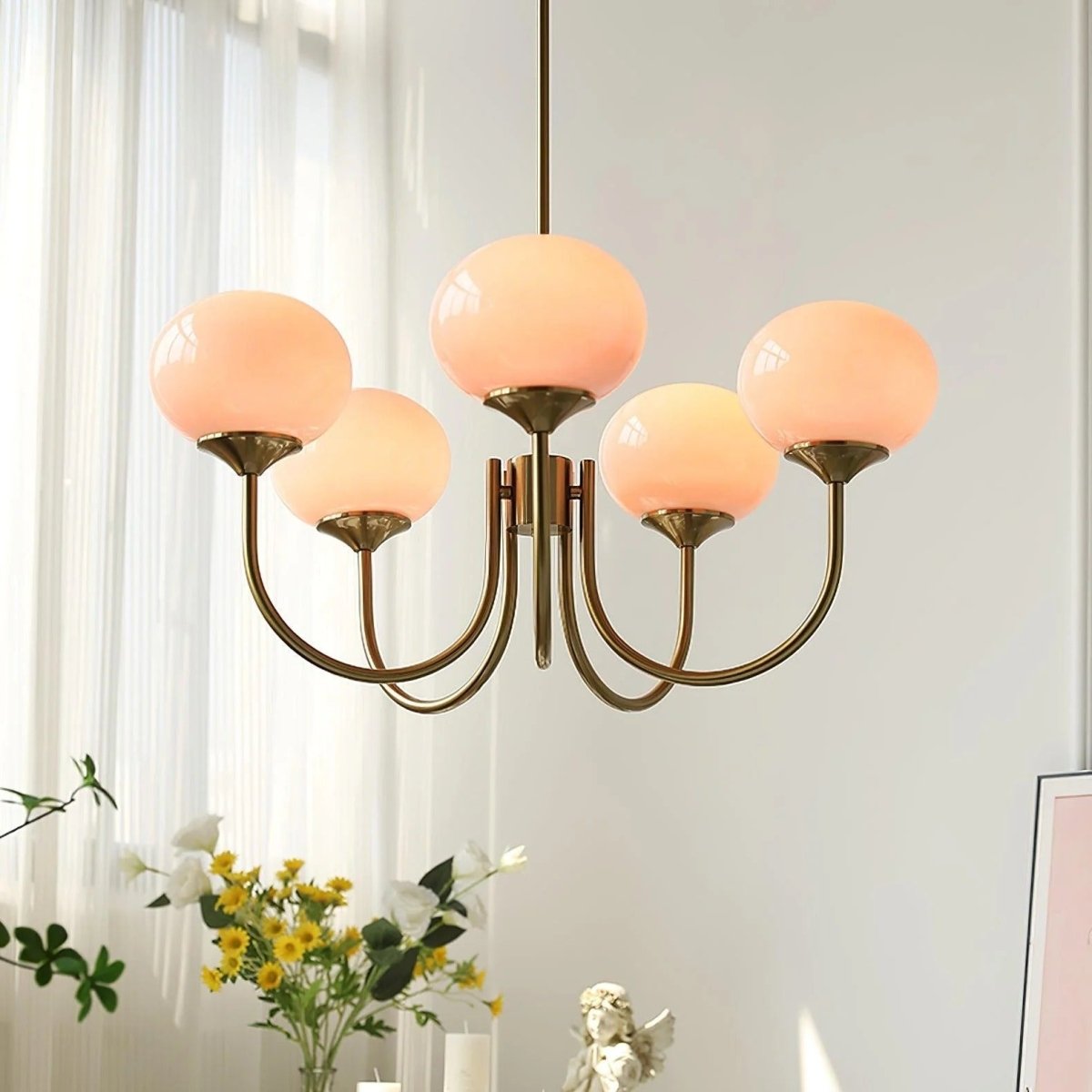 Blown Glass & Brass Globe Chandelier – 3 or 5 Lights | Blossom – alternate view 13