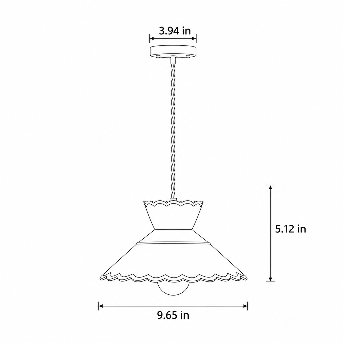Mira ceramic pendant dimensions: shade 9.65 inches wide and 5.12 inches high, canopy 3.94 inches wide