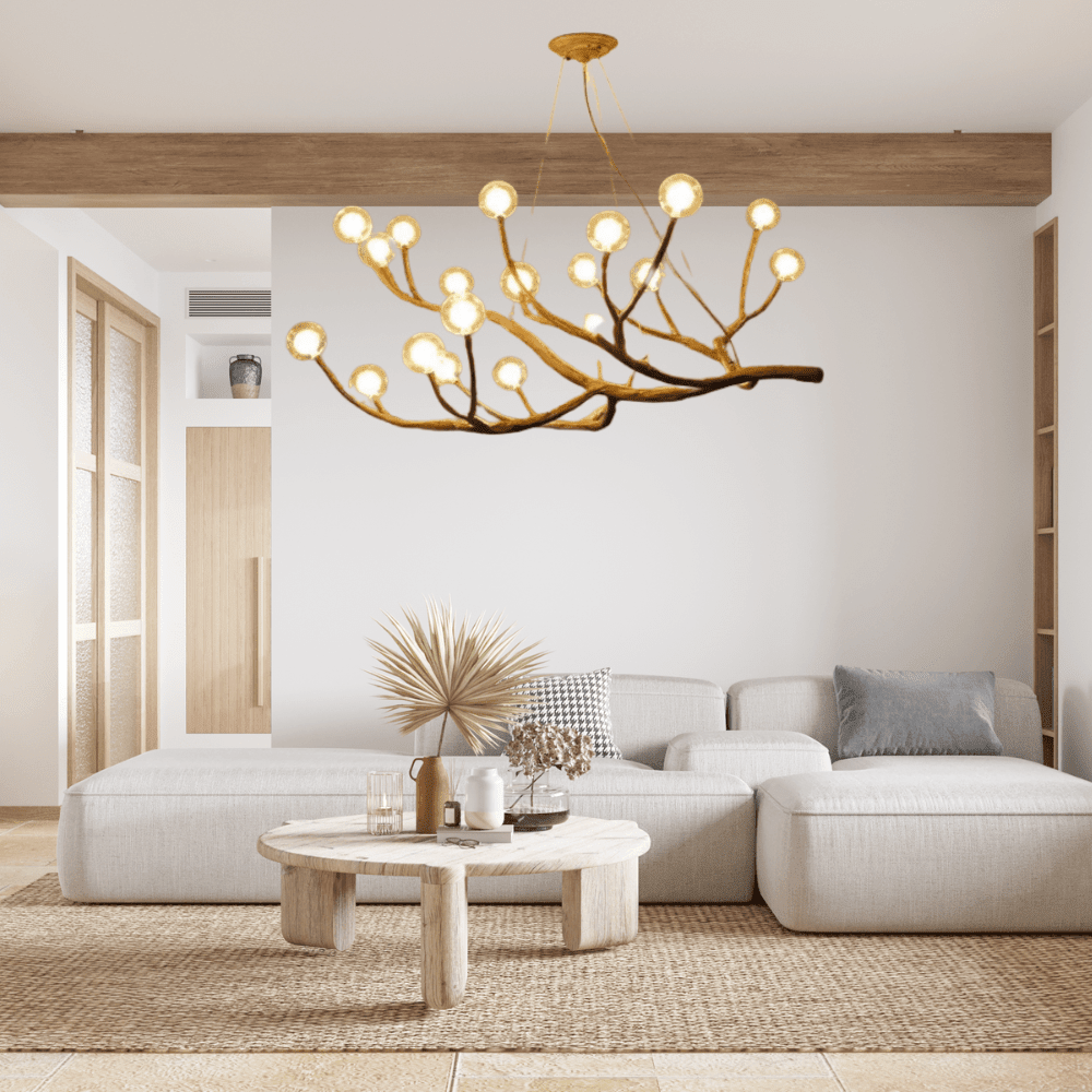 Nature Sculptural Tree Branch Chandelier with Frosted Glass Globes