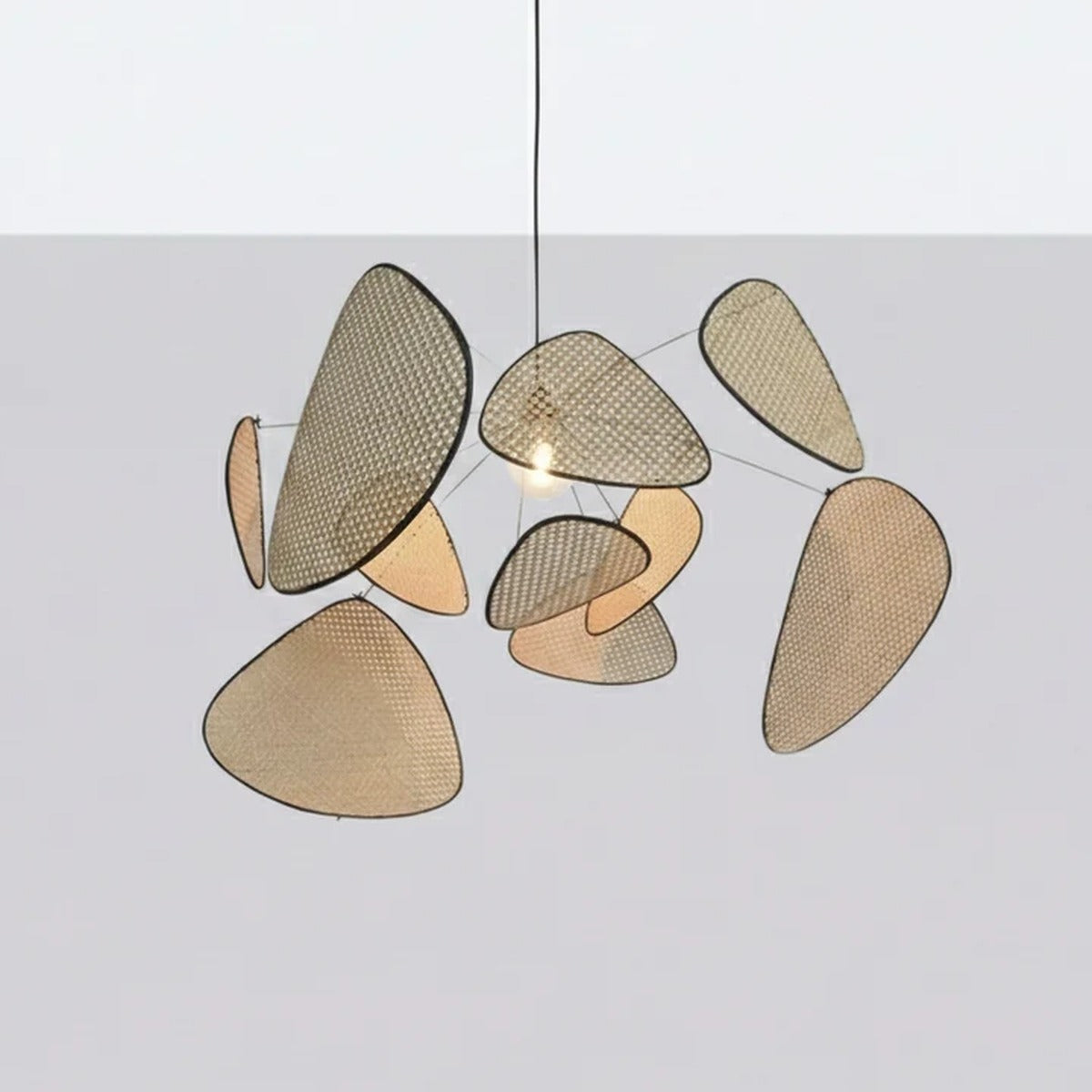 Palma rattan petal pendant light on a plain light background