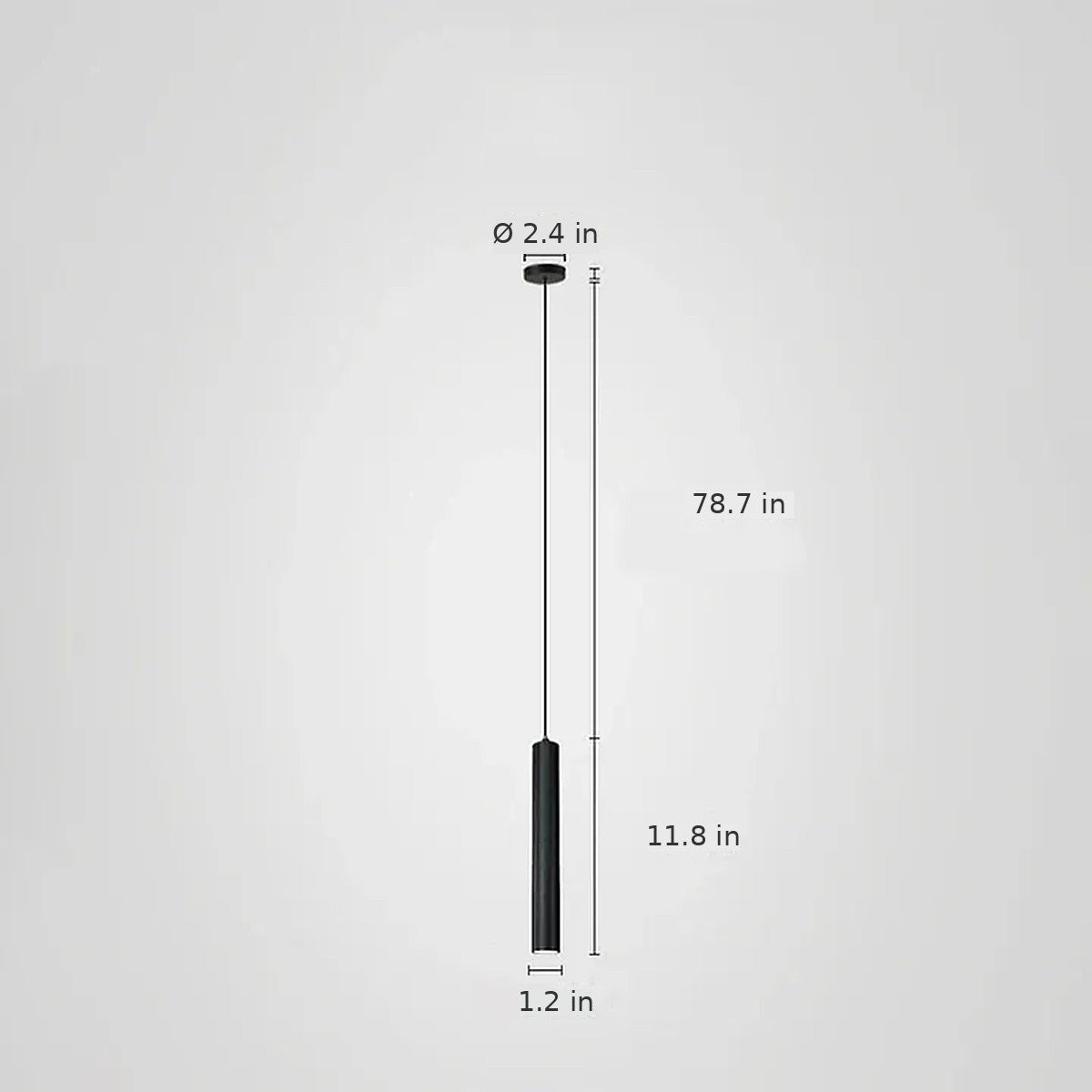 Pike single head dimensions in inches: 11.8 in tube, 1.2 in diameter, 2.4 in canopy, 78.7 in cord