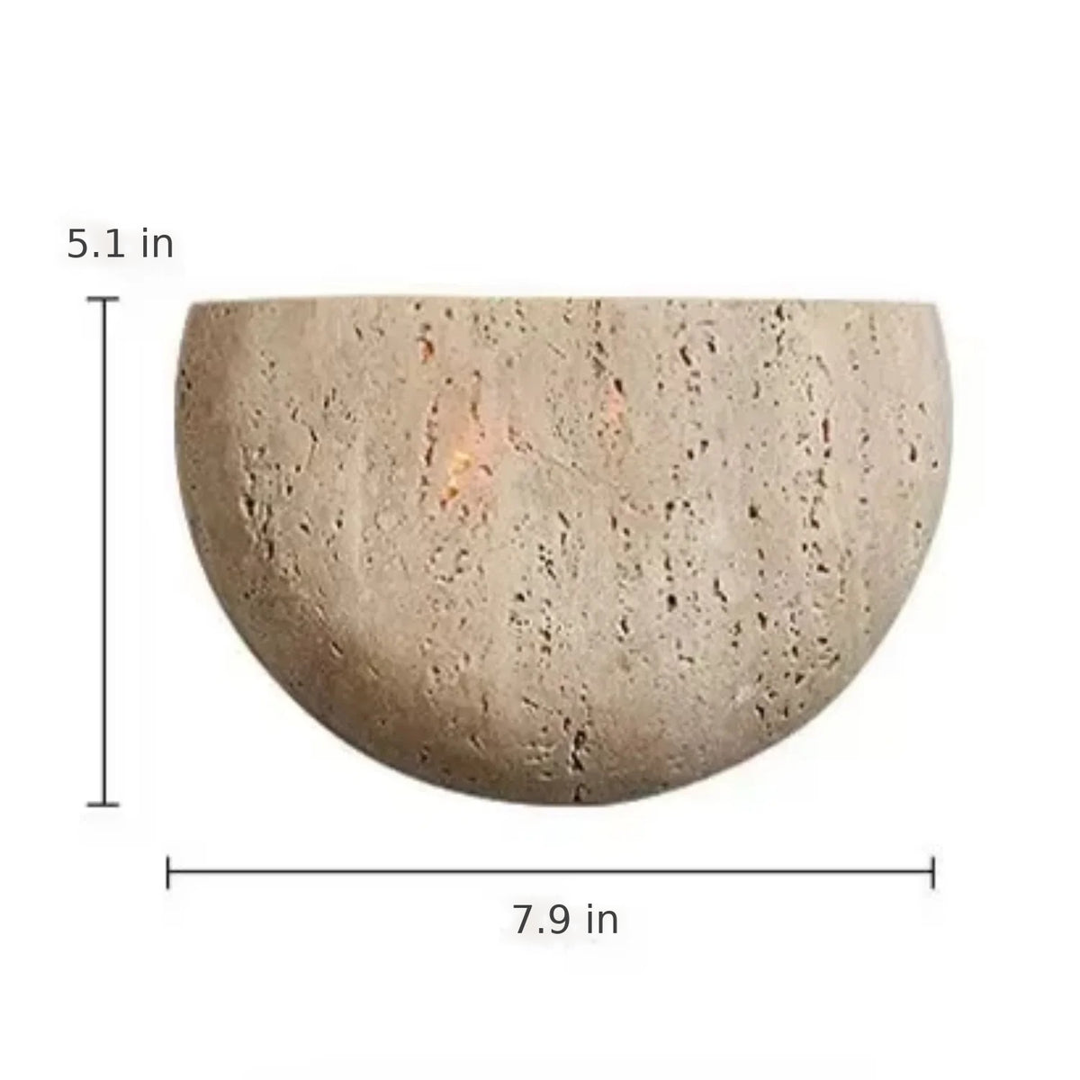 Sora travertine wall sconce dimensions: 7.9 inches wide and 5.1 inches high