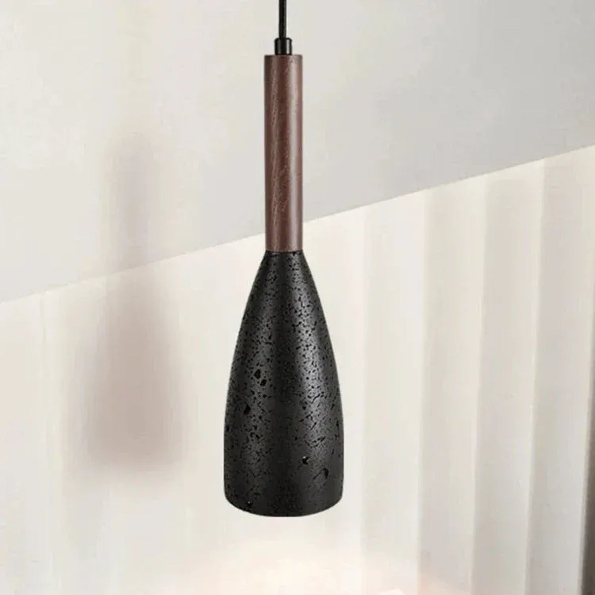 Tova black stone bottle pendant light with a walnut wood neck