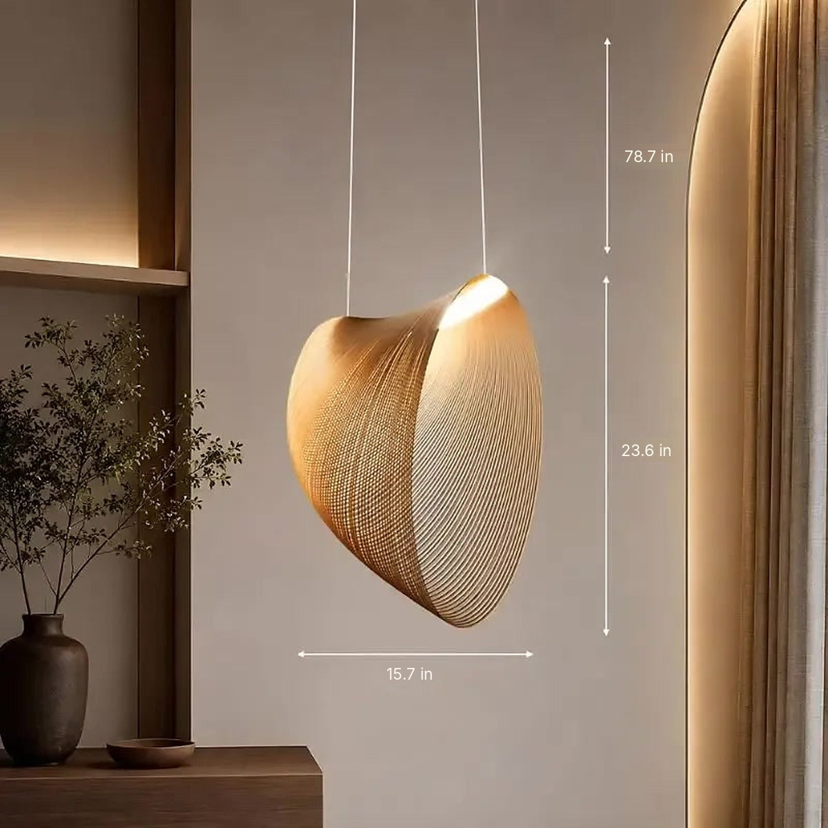 Wren pendant 23.6 in size dimensions: 23.6 in tall, 15.7 in wide, wires up to 78.7 in