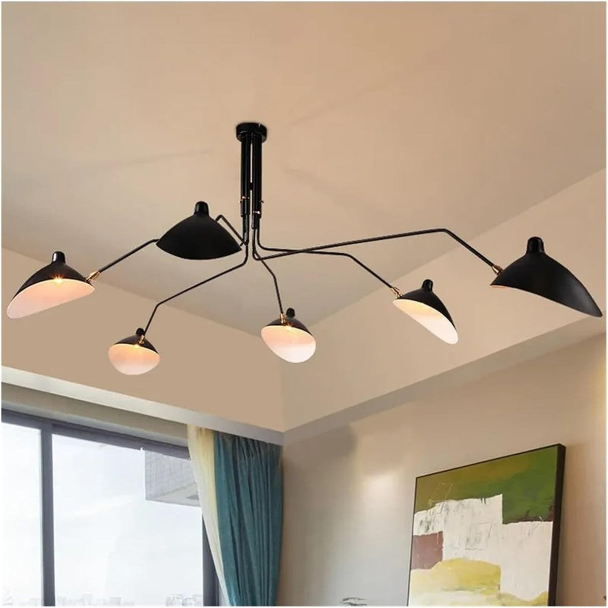 Corella 6-light black spider ceiling light in a living room