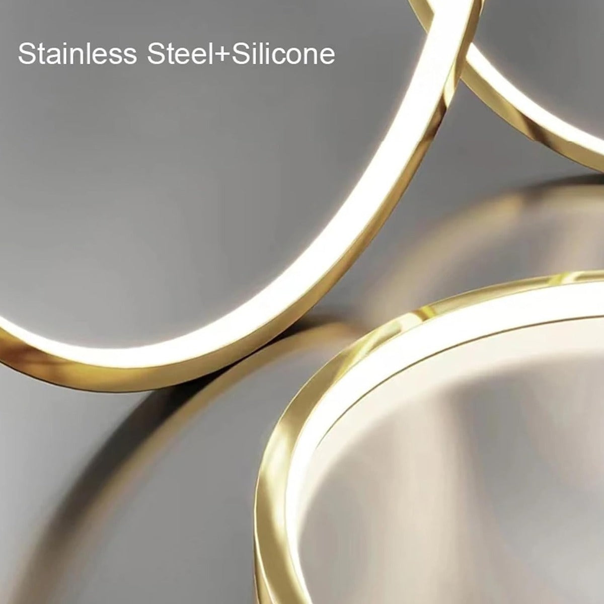 Detail of the Vela stainless steel rings with silicone LED diffuser