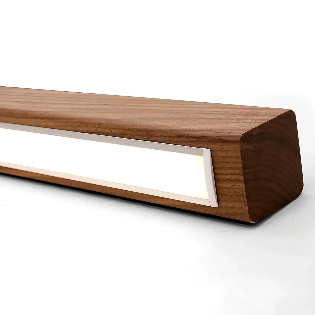 Detail of the Kauri walnut finish and frosted LED diffuser