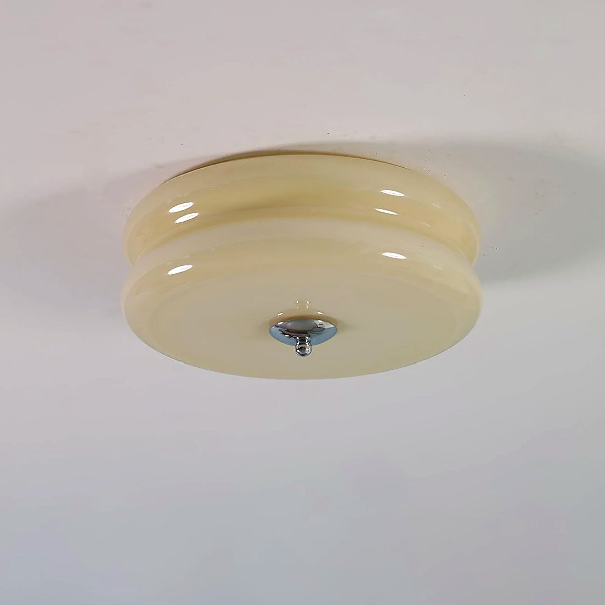 Margot flush mount ceiling light, beige glass with chrome finial