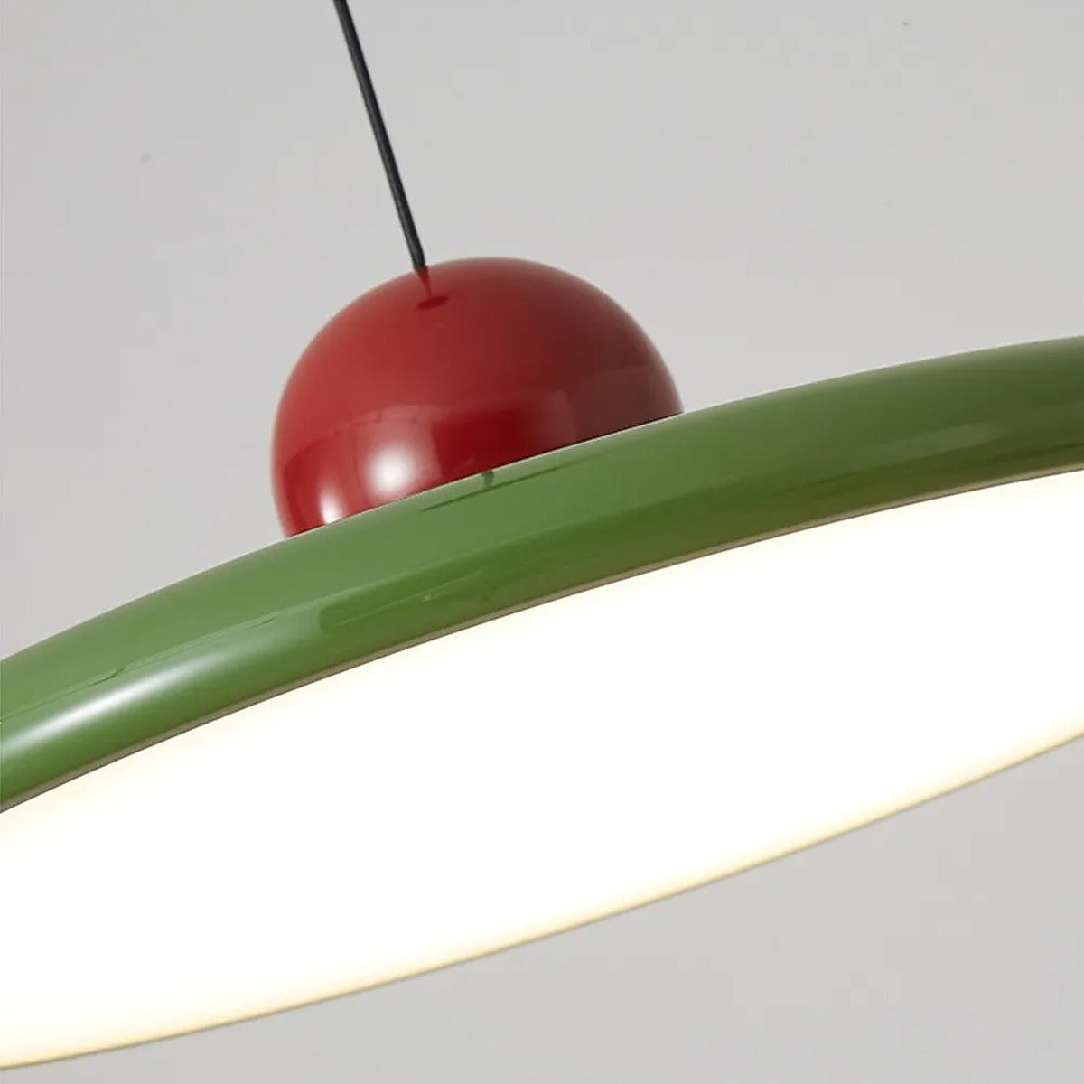 Detail of the glossy ball and integrated LED diffuser of the Juno pendant