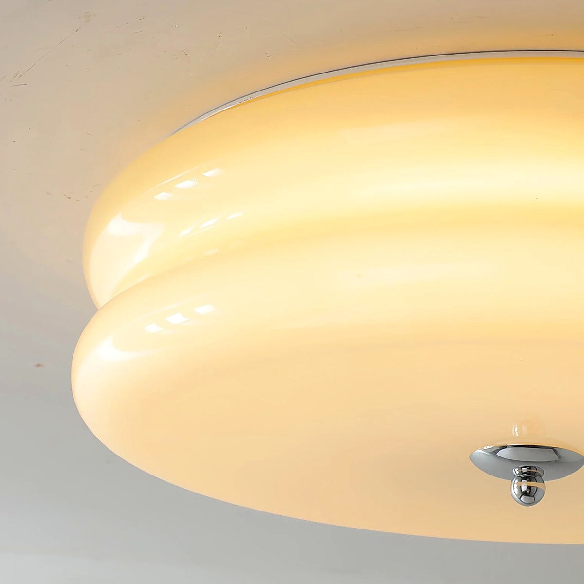Close-up of Margot ribbed opal glass lit