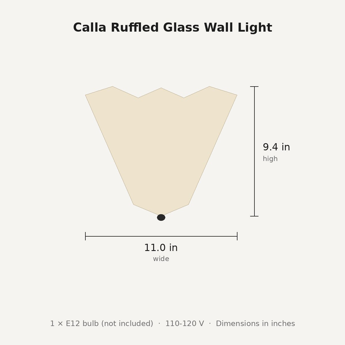 Calla wall light dimensions in inches: 11.0 in wide, 9.4 in high