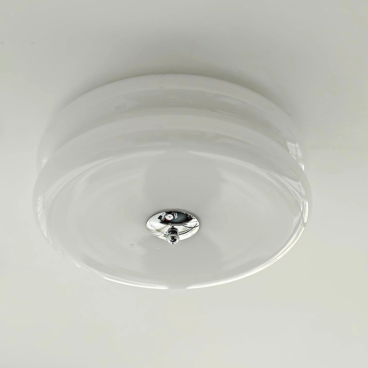 Margot white glass flush mount seen from below