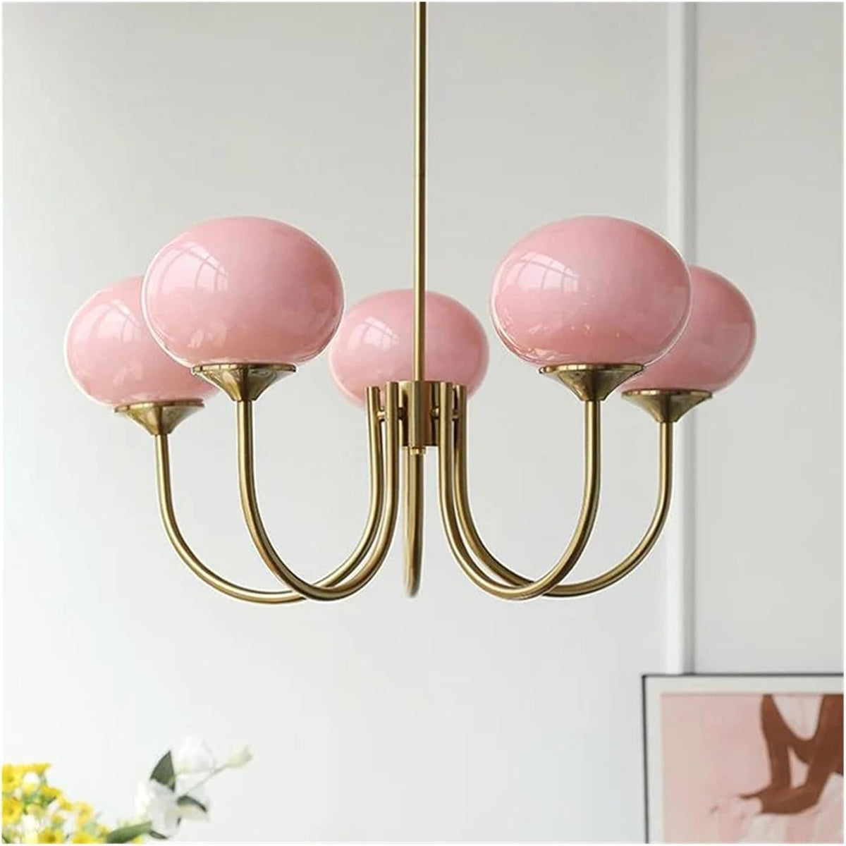 Blown Glass & Brass Globe Chandelier – 3 or 5 Lights | Blossom – product view