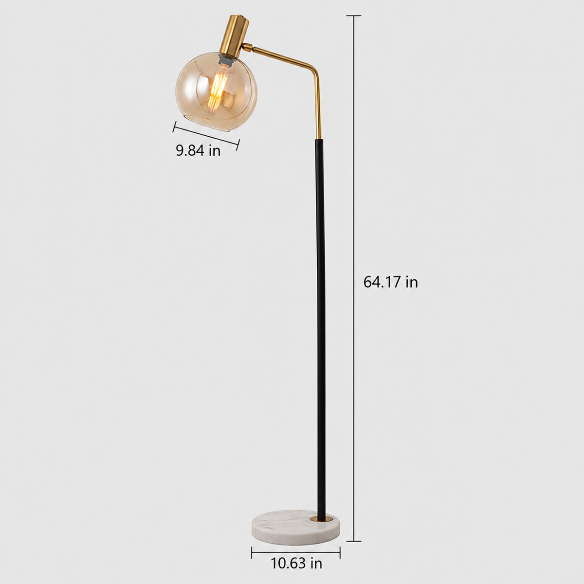 Marble & Blown Glass Adjustable Reading Floor Lamp | Opaline – size and dimensions