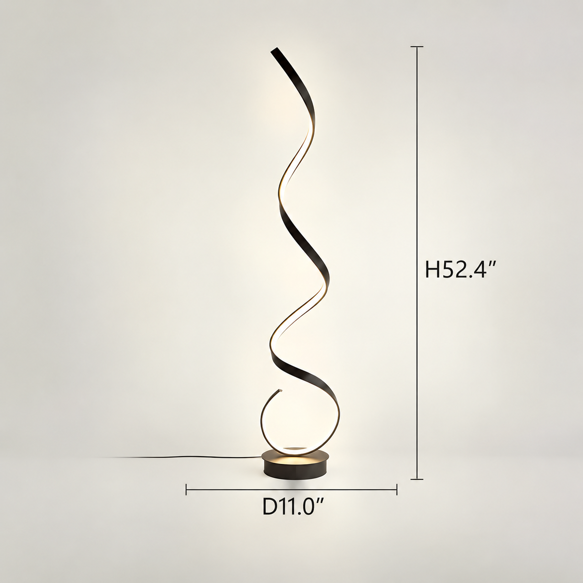 Modern Dimmable LED Spiral Floor Lamp with Remote Control | Sienna – size and dimensions