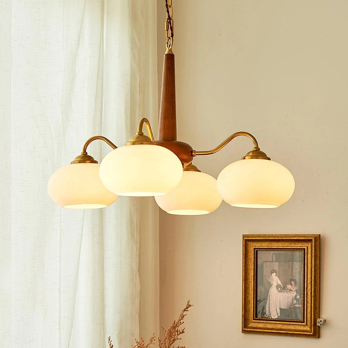 Persimmon Glass & Wood Chandelier