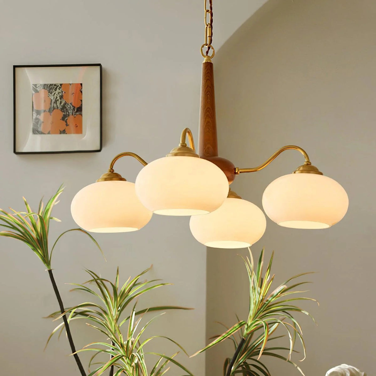 Persimmon Glass & Wood Chandelier – product image 5