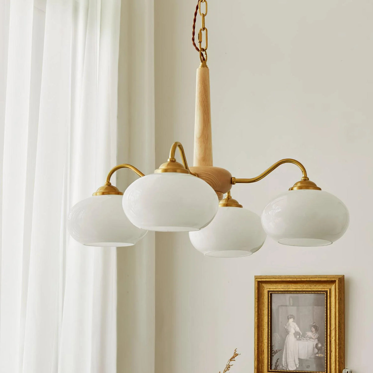 Persimmon Glass & Wood Chandelier – product image 7