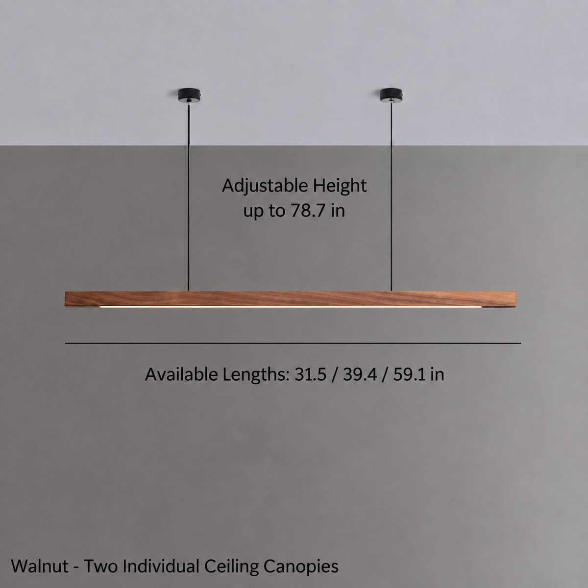 Solid Wood Linear LED Pendant – 31.5 to 47.2 Inch | Linear – wood finish view