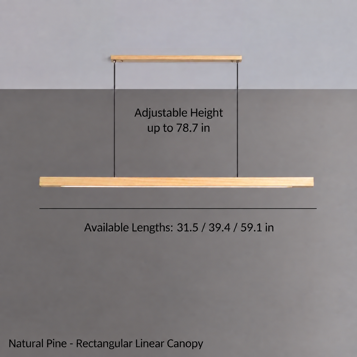 Solid Wood Linear LED Pendant – 31.5 to 47.2 Inch | Linear – wood finish view