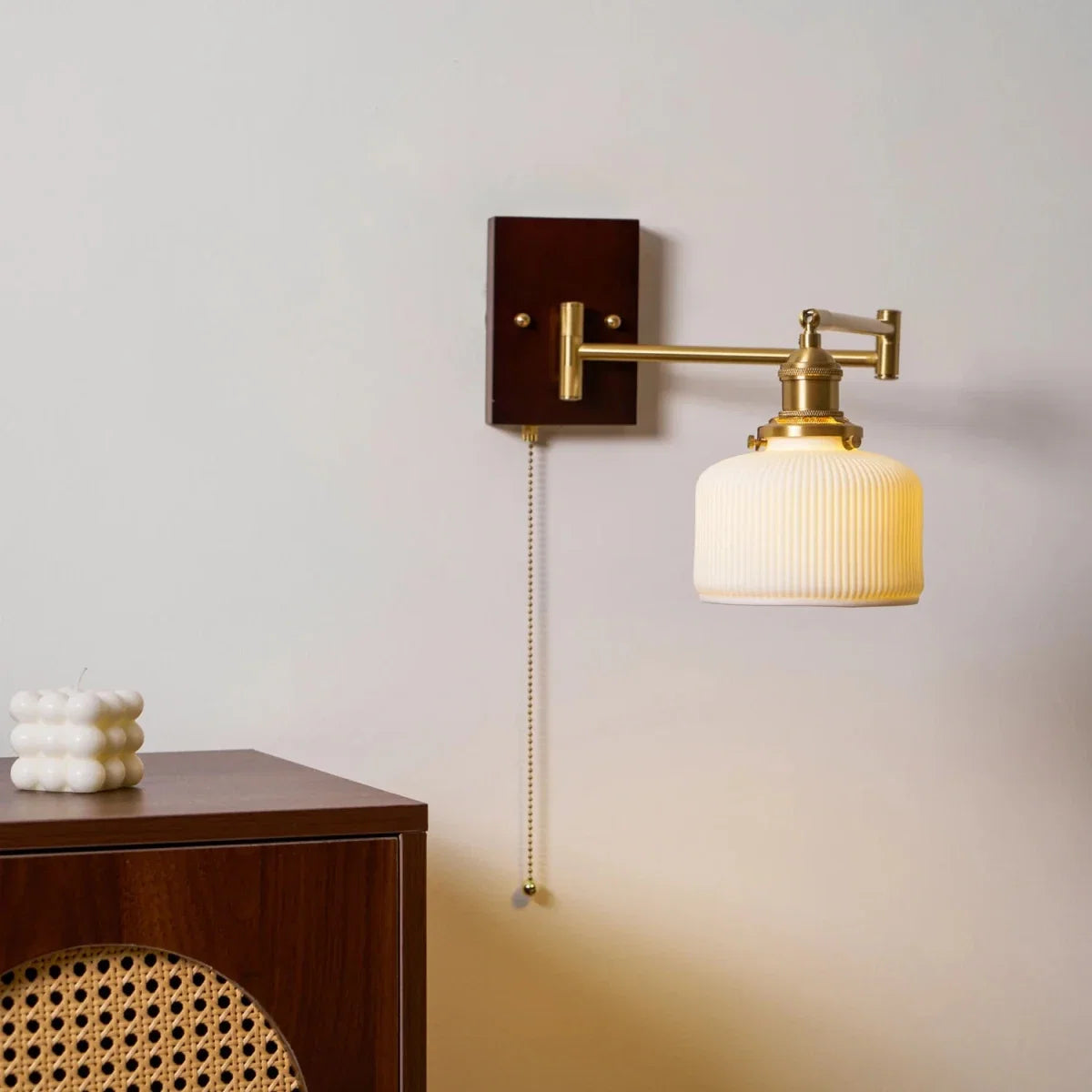 Articulated Walnut & Copper Wall Sconce — Modern Bedside Style | LIANE™