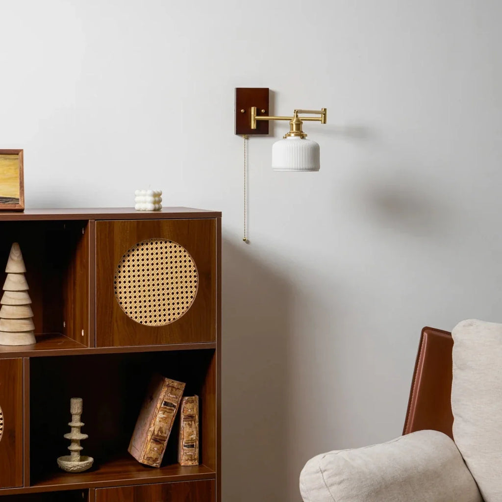 Articulated Walnut & Copper Wall Sconce — Modern Bedside Style | LIANE™