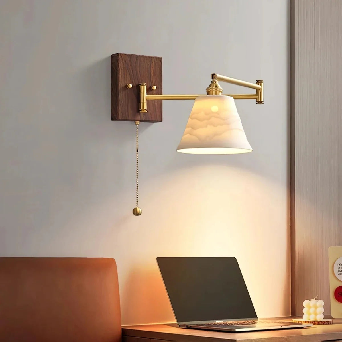 Articulated Walnut & Copper Wall Sconce — Modern Bedside Style | LIANE™
