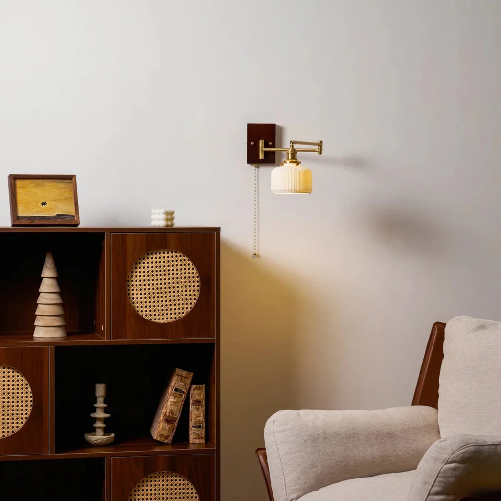 Articulated Walnut & Copper Wall Sconce — Modern Bedside Style | LIANE™