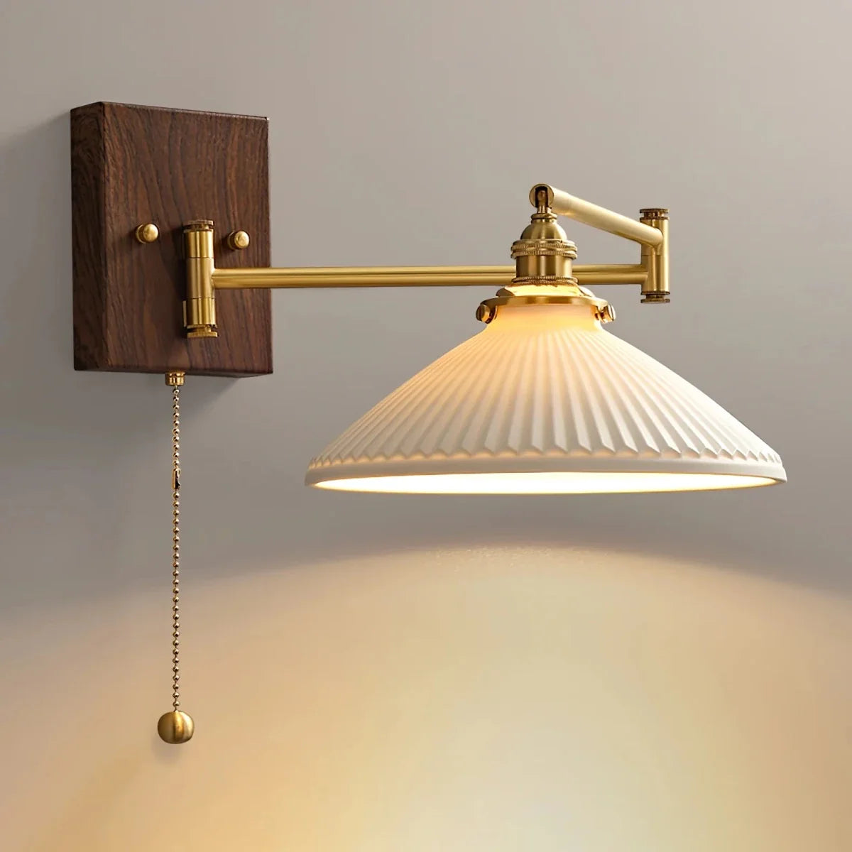 Articulated Walnut & Copper Wall Sconce — Modern Bedside Style | LIANE™