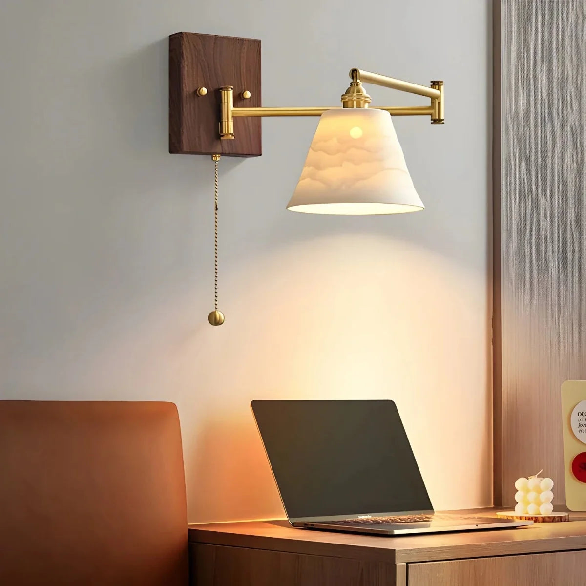Articulated Walnut & Copper Wall Sconce — Modern Bedside Style | LIANE™