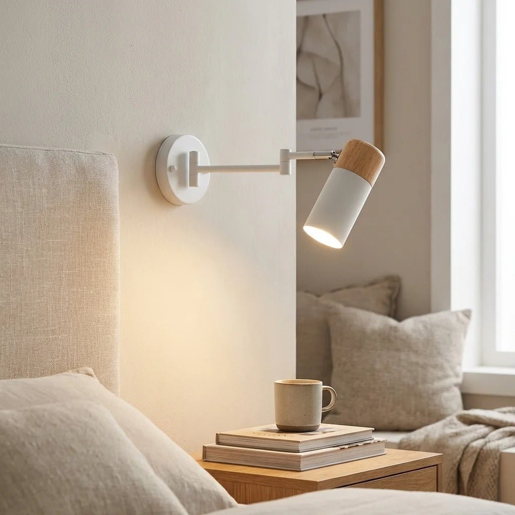 Articulated Wood & Metal Wall Sconce — 360° Swivel Reading Style | Arko™